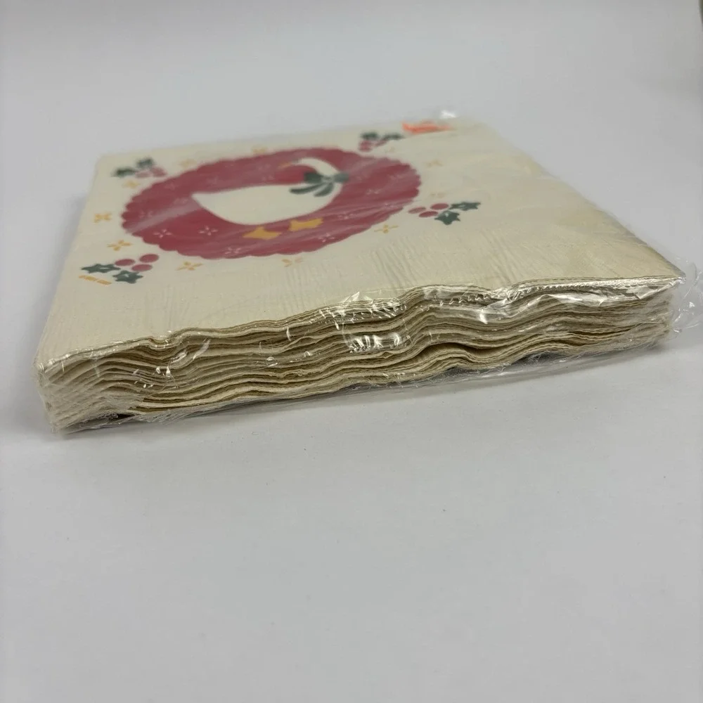 VTG NOS Artfaire Christmas Goose Table Cover And Napkins Granny Core Holly